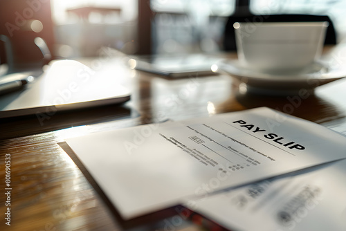 Pay slip placed on an office table
