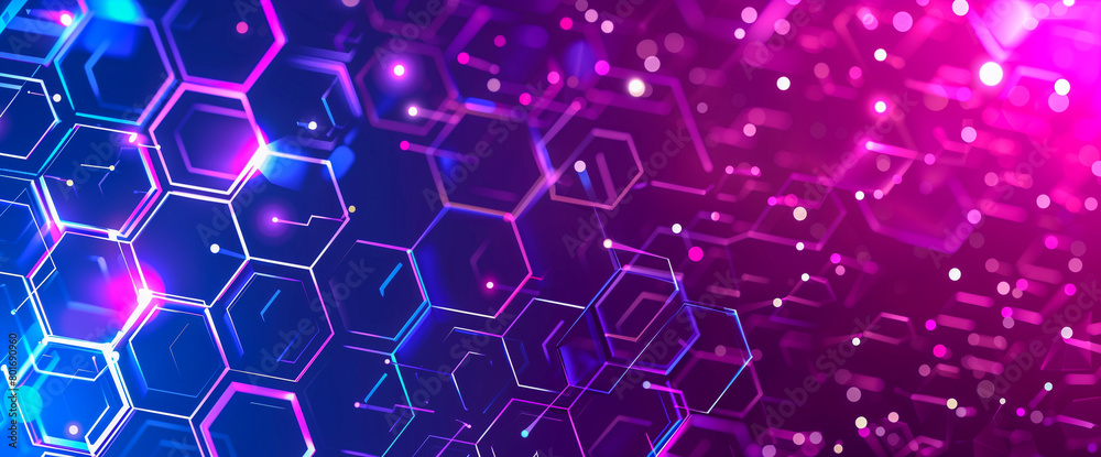Futuristic hexagonal structure with vibrant neon lights, ideal for technological or scientific backgrounds Futuristic hexagonal structure with vibrant neon lights, ideal for technological or scientific backgrounds