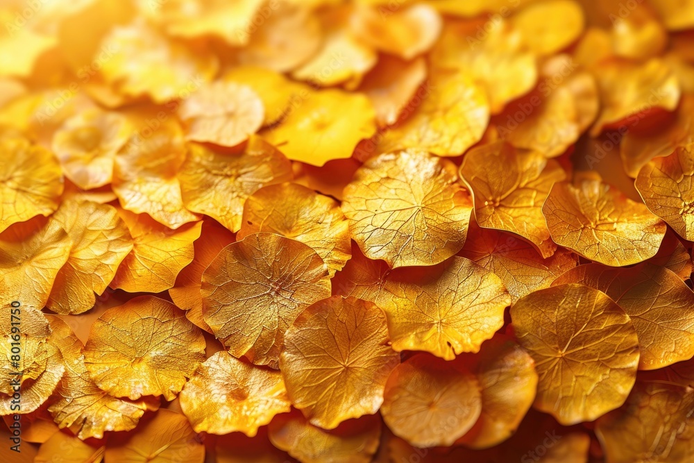A field of golden leaves with a blurred background. A field of golden leaves with a blurred background.