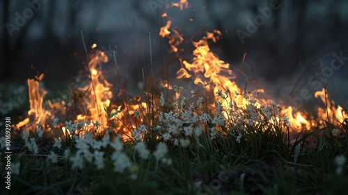 An abstract fire in a nature setting.