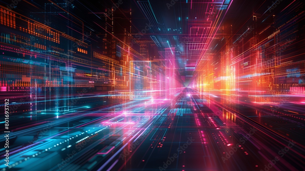 Fototapeta premium Business data analytic with intelligent software isolated in dark background, with glowing colorful line, concept of technology business and network