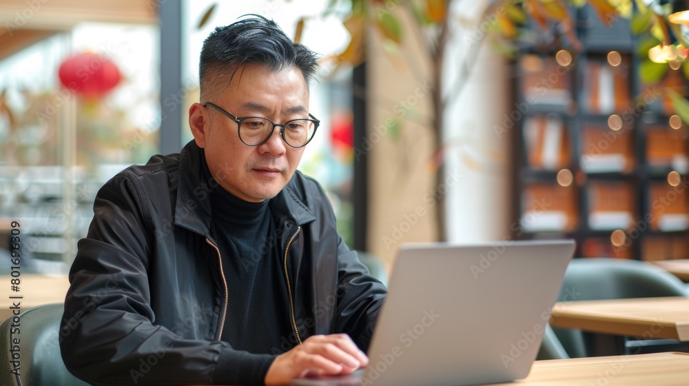chinese man working on laptop, concentrated man, serious man working chinese man working on laptop, concentrated man, serious man working