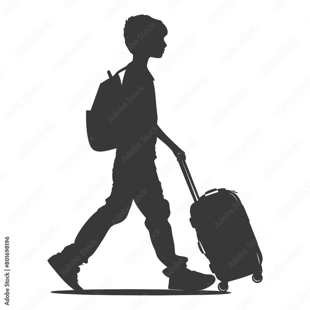 silhouette boy traveling with suitcase silhouette full body black color only silhouette boy traveling with suitcase silhouette full body black color only