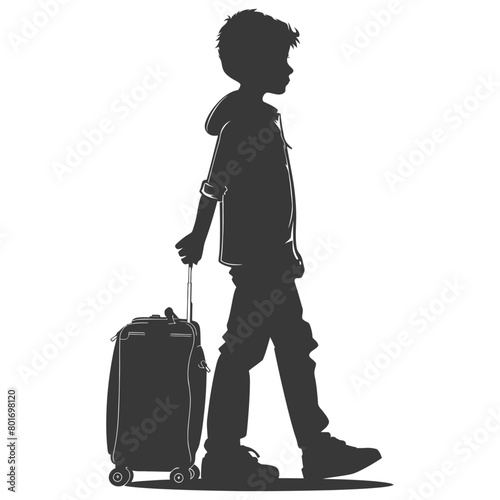 silhouette boy traveling with suitcase silhouette full body black color only