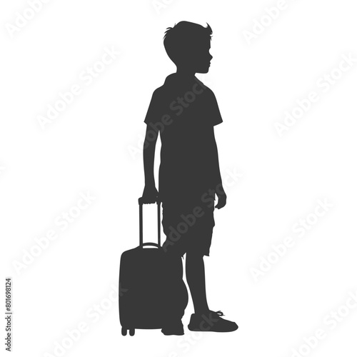 silhouette boy traveling with suitcase silhouette full body black color only