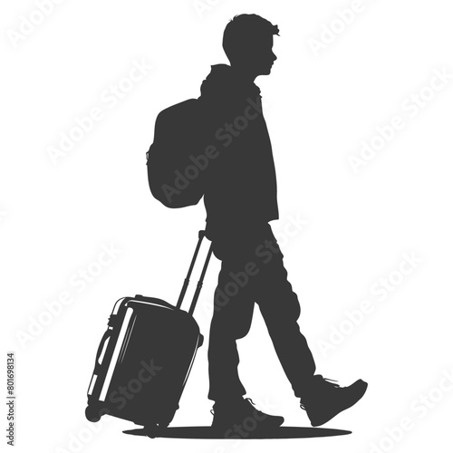 silhouette boy traveling with suitcase silhouette full body black color only