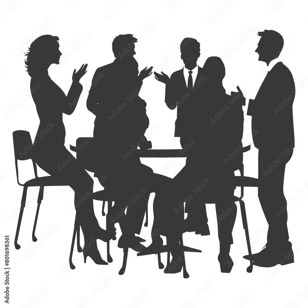 silhouette business people meeting brainstorming full body black color only