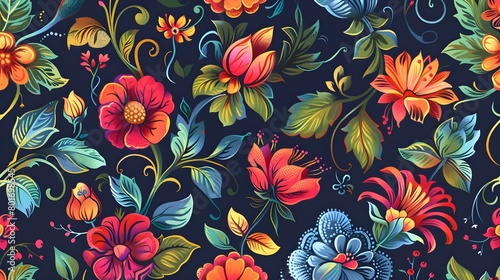 Jacobean flower seamless pattern photo