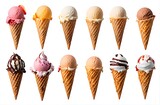  set of Ice cream scoop on waffle cone cutout  Many assorted different flavour 
