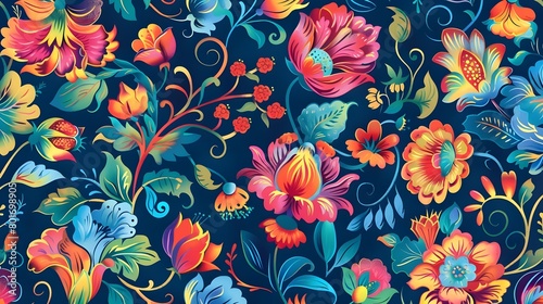 Jacobean flower seamless pattern photo