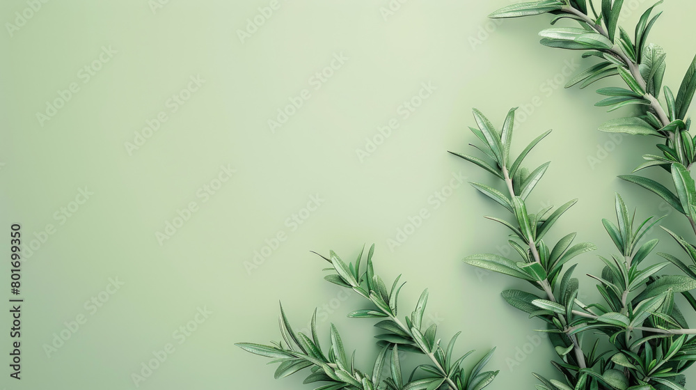 Obraz premium Green fresh rosemary twig in big copy space 