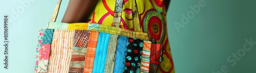 Designer fashioning trendy handbags from upcycled fabrics and materials, showcasing innovative style and ecoconsciousness