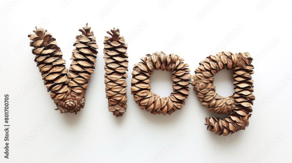 The word Vlog created in Spruce Pinecone Letters. The word Vlog created in Spruce Pinecone Letters.