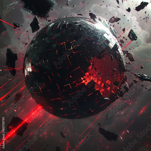 A planet sized disco ball is being destroyed by lasers. photo