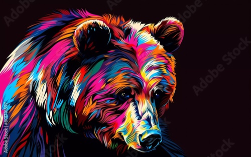bear drawn using WPAP art style, isolated black background, pop art, vector illustration.