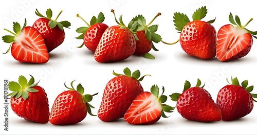  Set of delicious strawberries, cut out 