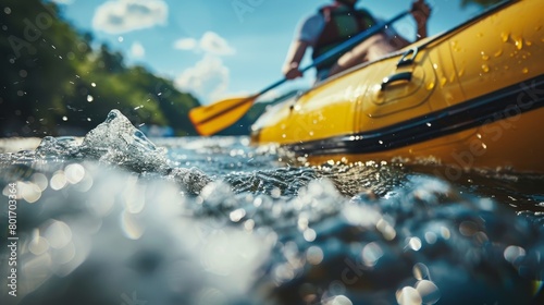 Vivid close up shot of thrilling rafting journey on a sunny day for real adventure enthusiasts photo