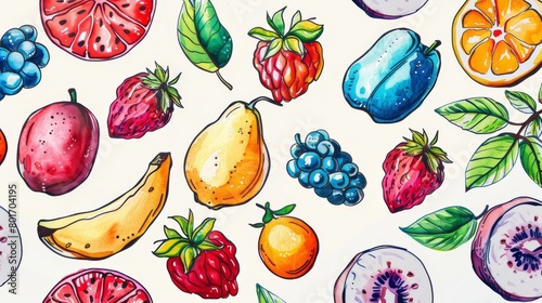 Colorful Doodle Fruits Backdrop Collection