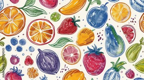 Colorful Doodle Fruits Backdrop Collection