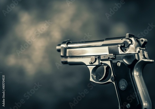Close-up View of Classic Handgun on Moody Dark Background photo
