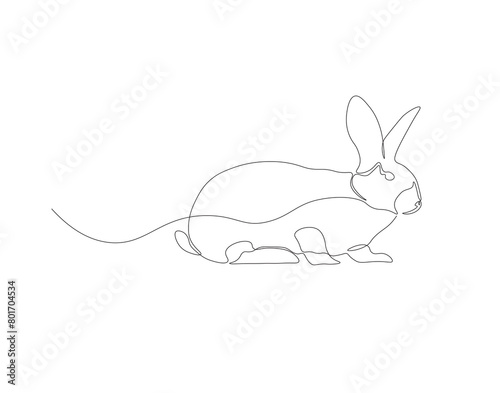 Continuous line drawing of rabbit. One line of bunny. Easter rabbit concept continuous line art. Editable outline.
