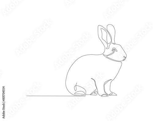 Continuous line drawing of rabbit. One line of bunny. Easter rabbit concept continuous line art. Editable outline. © TiyoSakhi