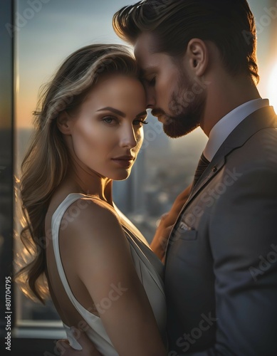 Couple together in a highrise business suite