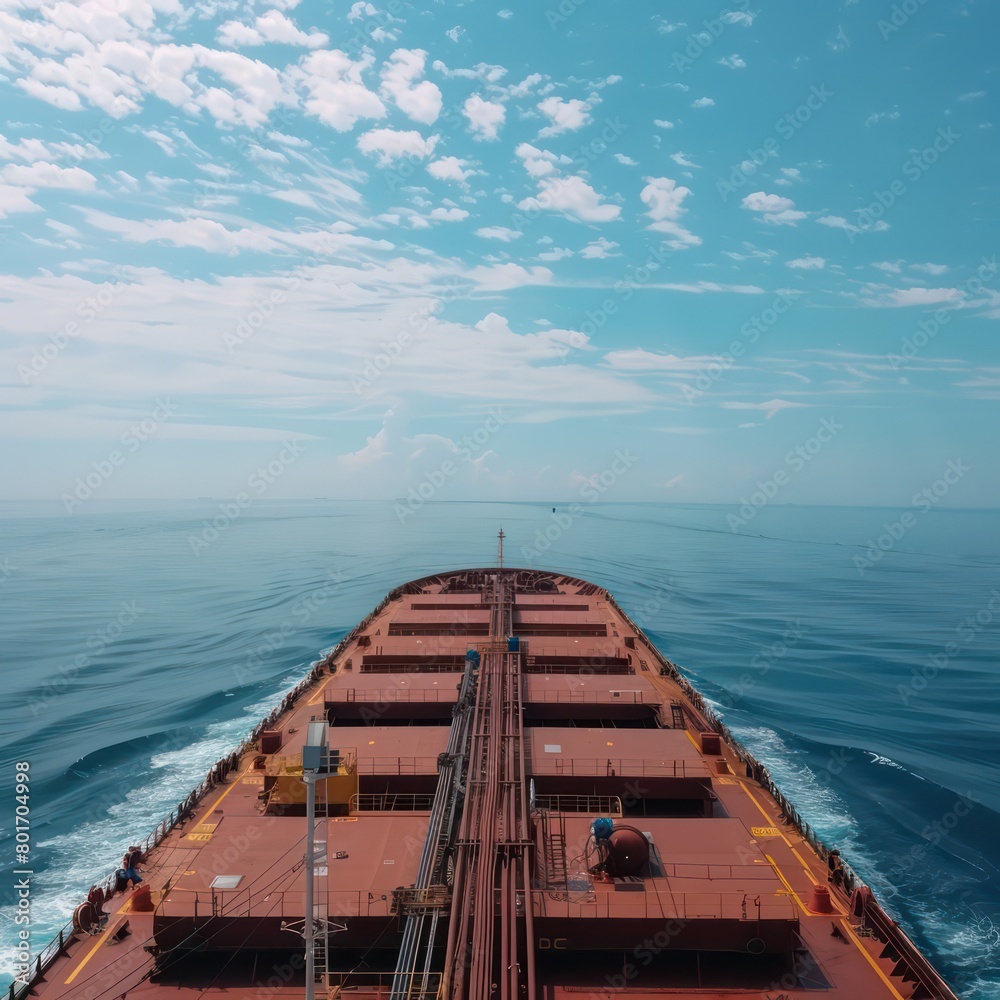 cargo ship sailing on the sea, clear blue sky
