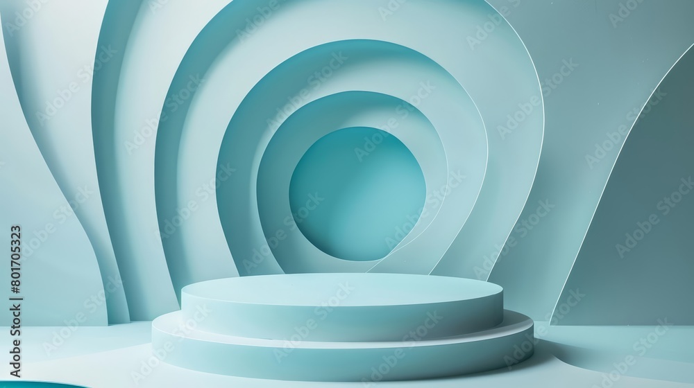 Obraz premium A sleek, circular paper podium stands ready to showcase a featured product, surrounded by a generous area for copy, paper art style concept