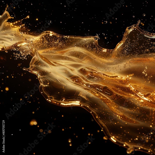 a liquid gold swirling texture, glittering flows all directions and streams on black background 