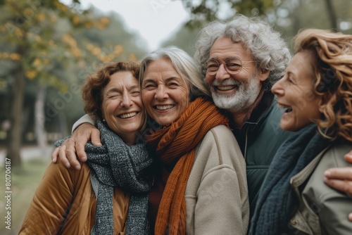 Portrait of a happy senior couple with their family in the park.