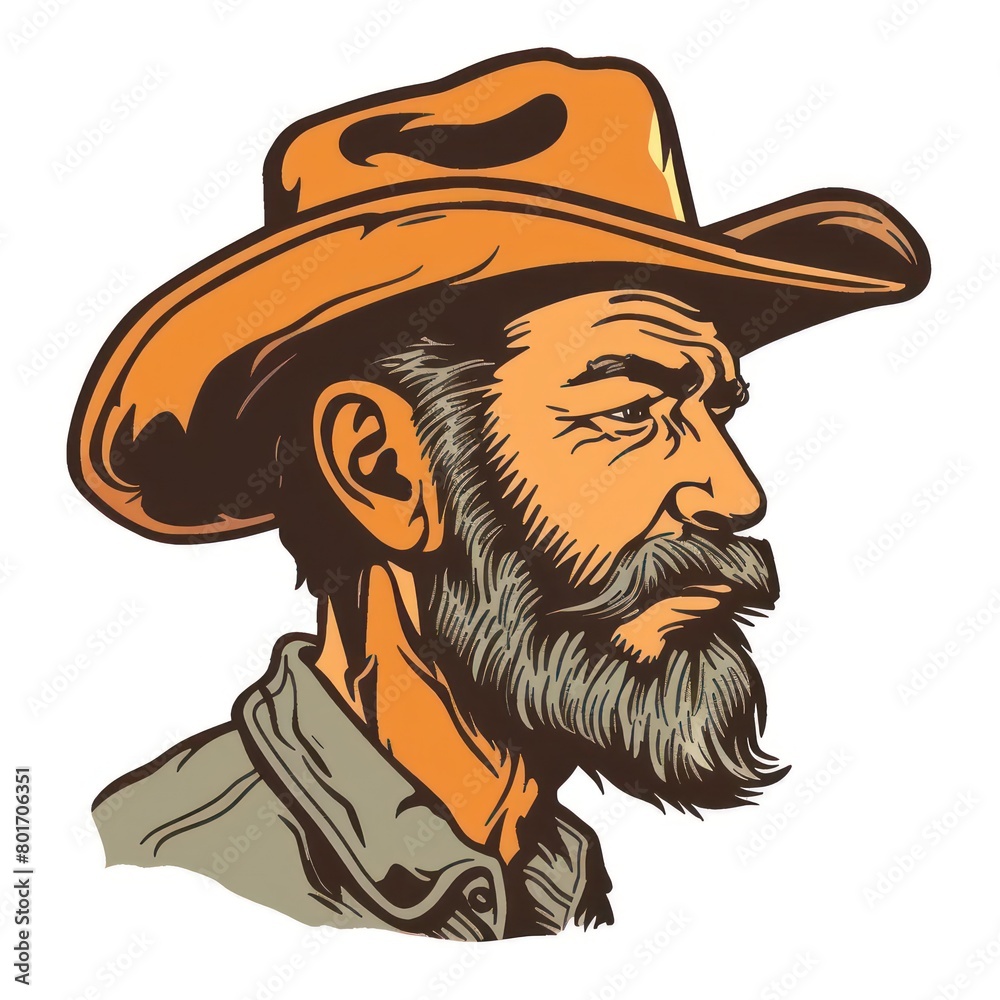 cowboy with beard, wearing a cowboy hat on white background cowboy with beard, wearing a cowboy hat on white background