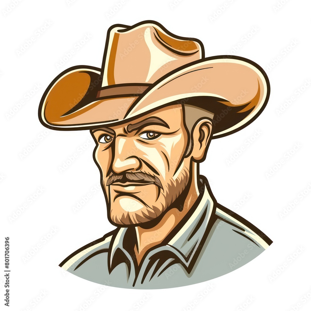 cowboy with beard, wearing a cowboy hat on white background cowboy with beard, wearing a cowboy hat on white background