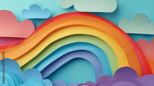 On National Coming Out Day  a paper rainbow arches boldly across the sky  paper art style concept