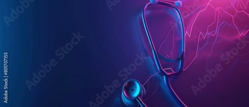 Stethoscopes and heartbeat lines merge into a clean design for a medical conference flyer, banner background concept 3D with copy space