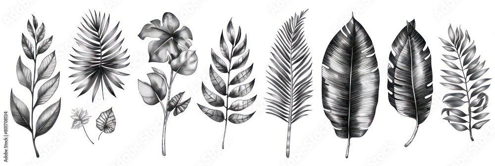 botanical wall art, tropical foliage line art design botanical wall art, tropical foliage line art design