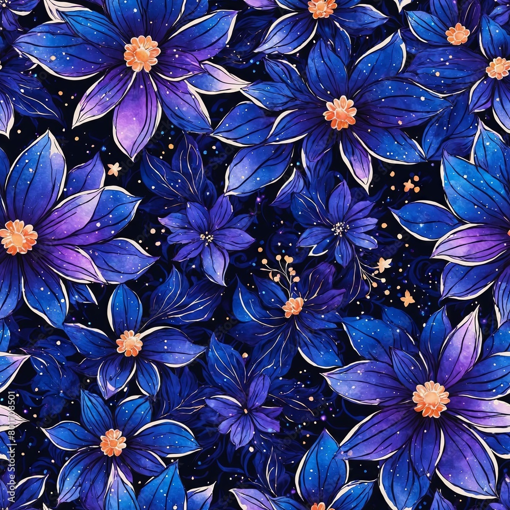 Midnight Flowers Seamless Pattern Background Midnight Flowers Seamless Pattern Background