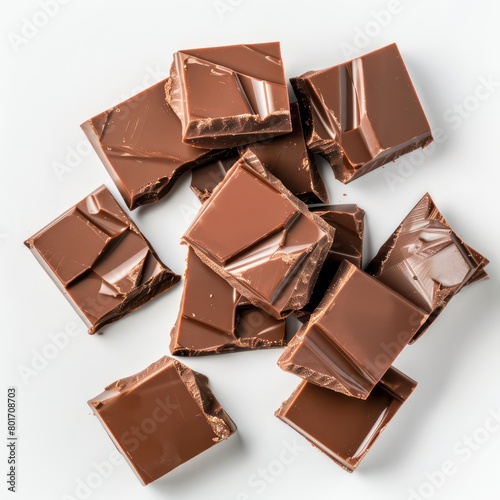 chocolate bar pieces, white background