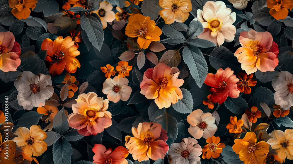 Fototapeta premium Blooming flowers pattern. AI generative