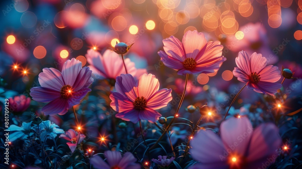 Flower pollen dances in the light over a colorful flower meadow, lively play of colors, AI Generative Flower pollen dances in the light over a colorful flower meadow, lively play of colors, AI Generative