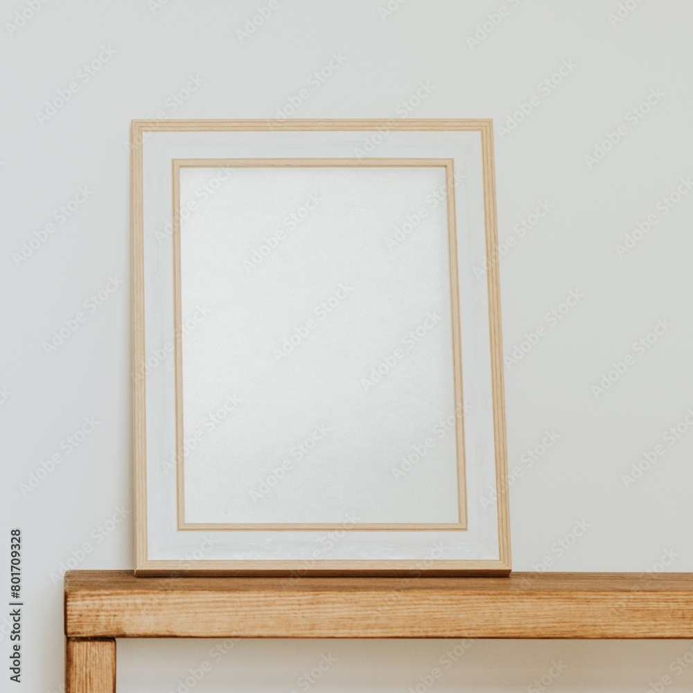 Empty aesthetic frame, home decor on shelf Empty aesthetic frame, home decor on shelf