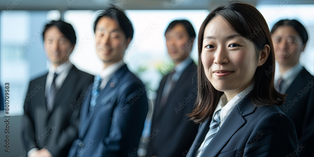 Asian business people standing in an office, generative AI Asian business people standing in an office, generative AI