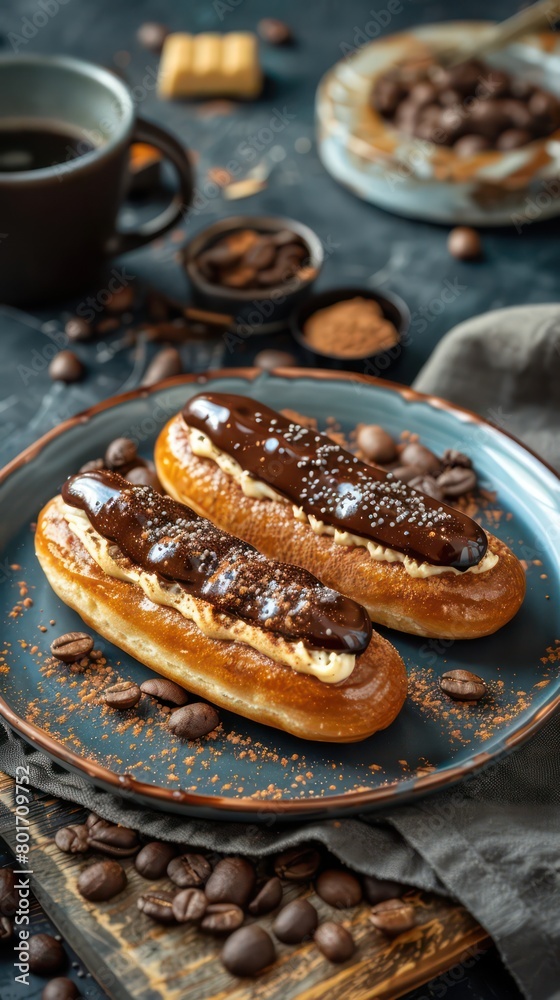 eclairs with chocolate and vanilla cream