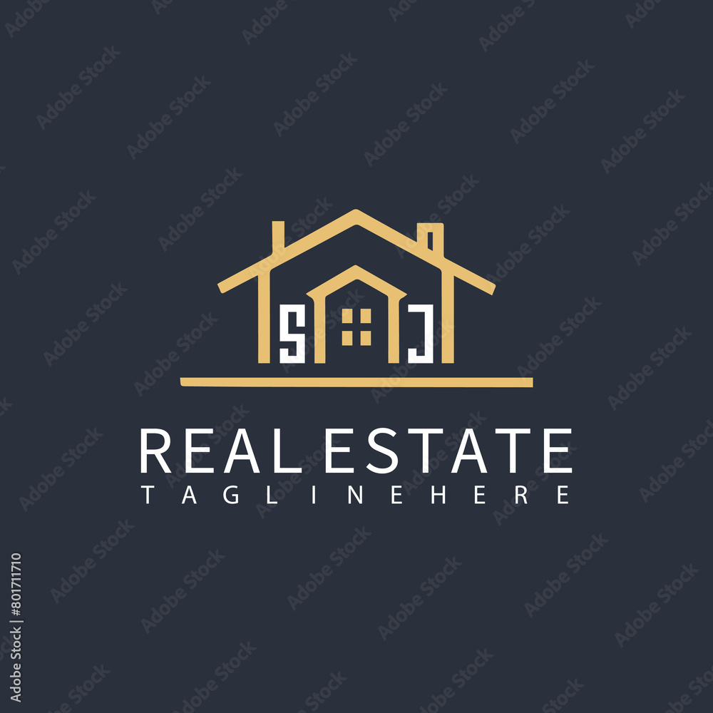 SJ monogram logo for real estate with home shape creative design. SJ monogram logo for real estate with home shape creative design.