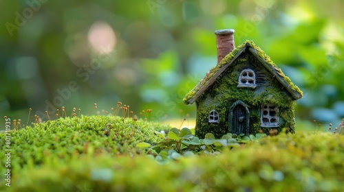 green macro house with moss texture on moss surface © STOCKYE STUDIO
