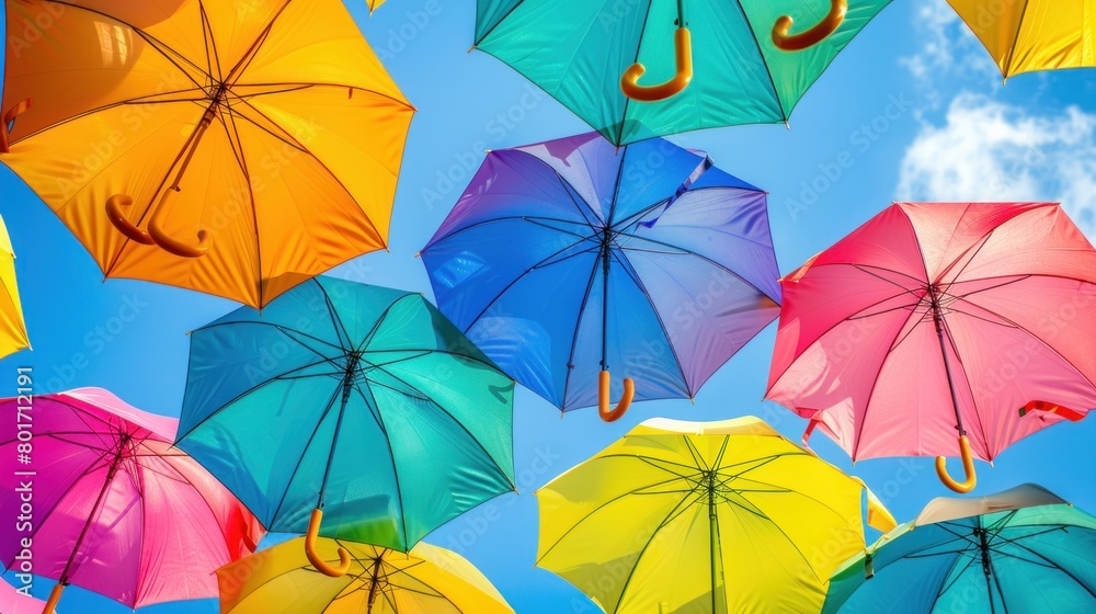 Colorful umbrellas background. Colorful umbrellas in the sky Ai generated