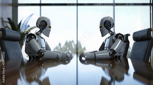 Sophisticated Robots Negotiating Business Deal at Conference Table