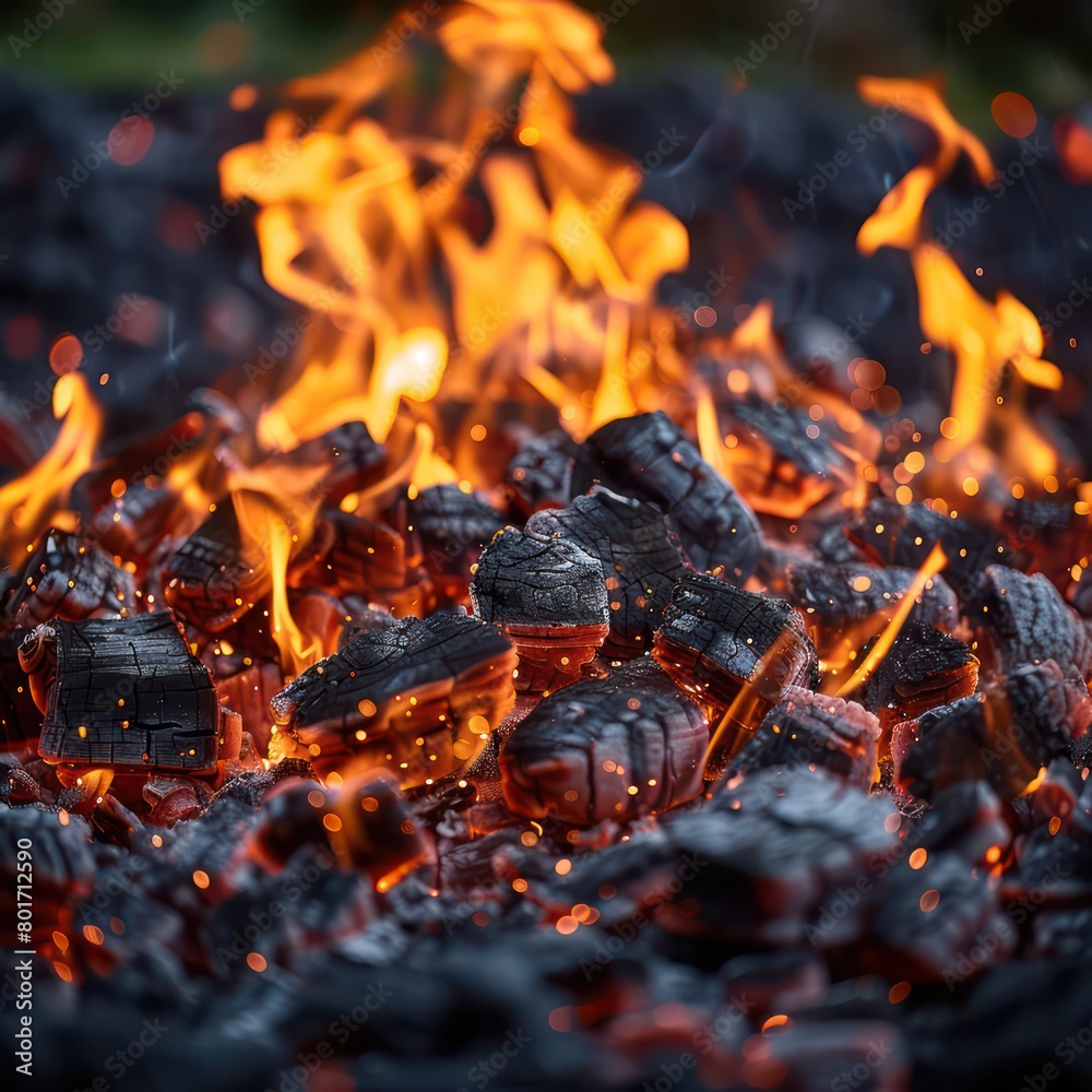 raging campfire coals burning hot red flame raging campfire coals burning hot red flame