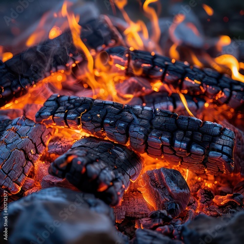 raging campfire coals burning hot red flame