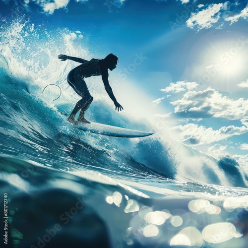 surfer surfing on wave, sunny day